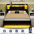 thumbnail image 3 of Greenstell Queen Size Bed Frame with Storage Headboard Metal Platform Bed with LED Lights and Charging Station Black, 3 of 8