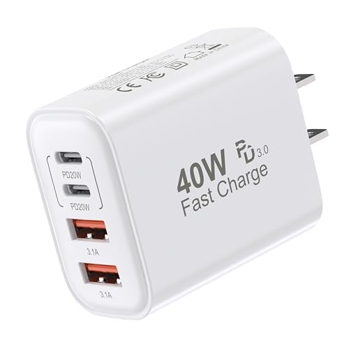 USB C Charger Block, 40W 4 Ports Wall Charger for iPhone 17,16,15,14 Multiport Adapter Wall Charger Plug (USB-C & USB-A). Fast Charging for iPhone 13/12/11 Pro Max & Samsung Galaxy (White)