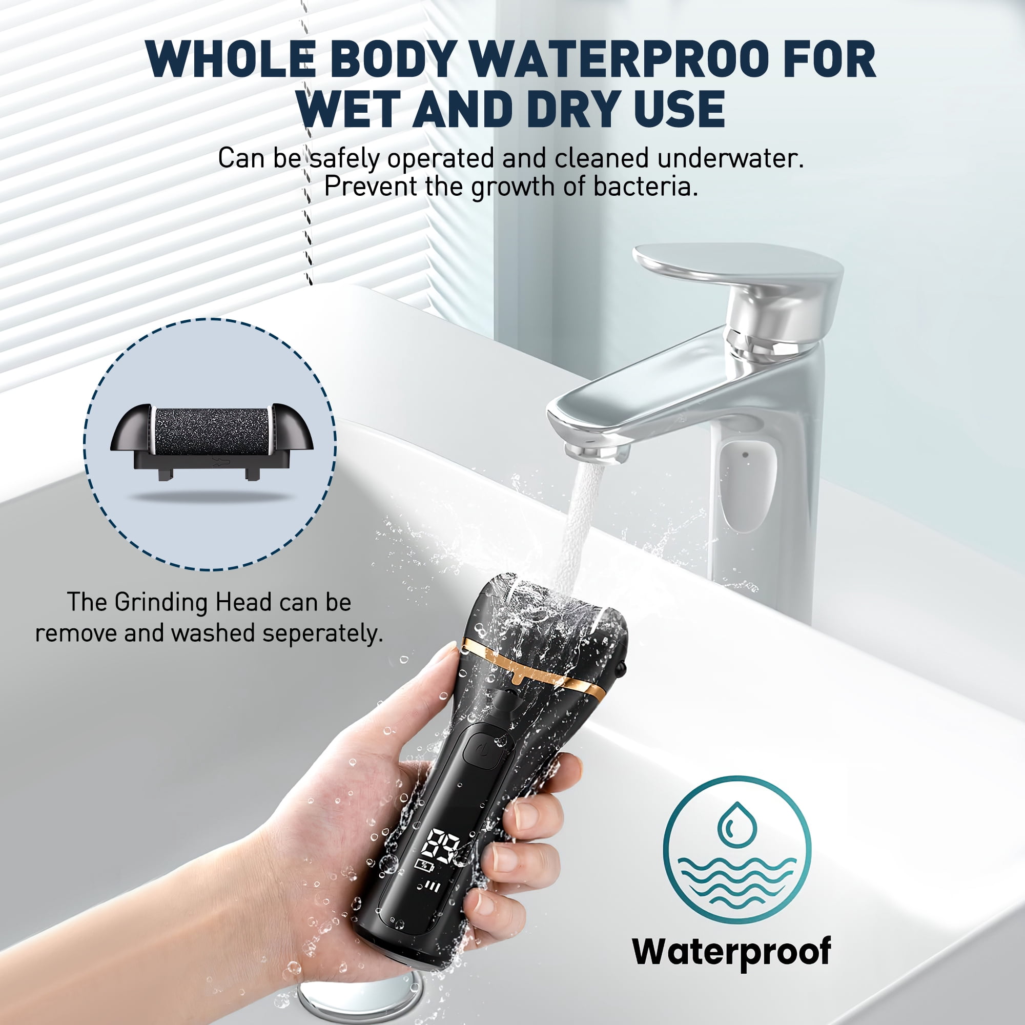 GPED 18 in 1 Electric Foot Callus Remover, Waterproof Callus Remover for Feet W/ 3 Speed, Rechargeable Foot Scrubber Kit W/ 3 Roller Heads,Professional Pedicure Tools & Foot File for Dry & Crack Skin