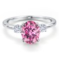 thumbnail image 3 of Gem Stone King 14K White Gold Pink Moissanite and White Moissanite Engagement Ring for Women | 2.20 Cttw | Oval 9X7MM | Gemstone Birthstone | Size 6, 3 of 6