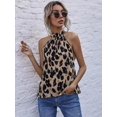 thumbnail image 4 of Women's Leopard Print Halter Top Shirt Casual Button Sleeveless Vest, 4 of 5
