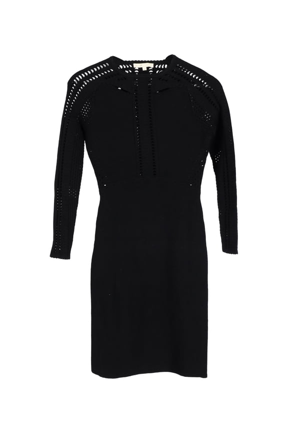 Pre-Owned Maje Perforated Dress in Black Wool