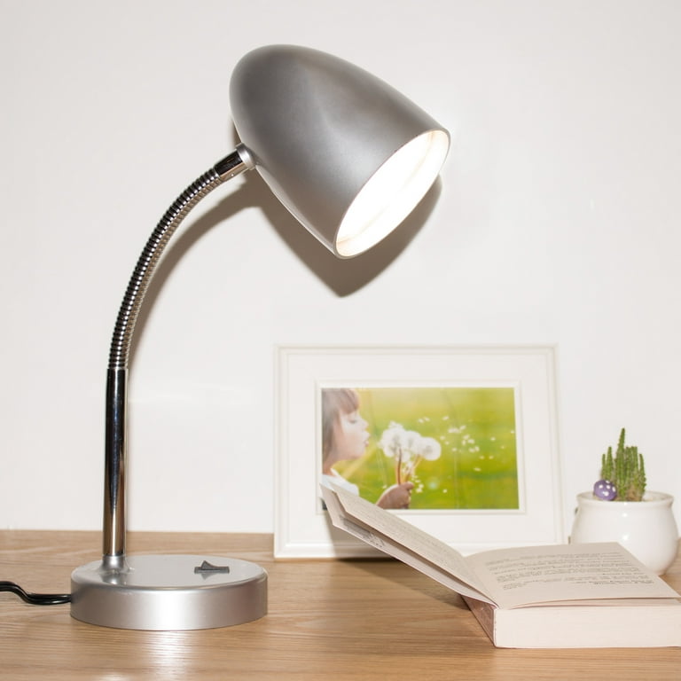 Mainstays LED Desk Lamp, Flexible Metal Gooseneck, Silver 