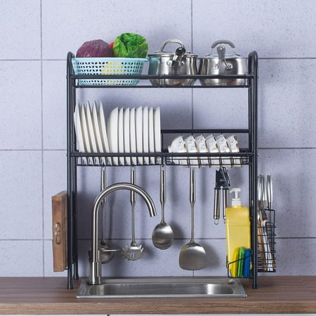 2 Tier Stainless Steel Over Sink Dish Drying Rack Holder Kitchen
