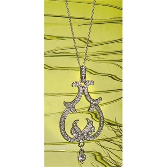 Jewelry- Chandelier- Scroll With Rhinestones- Necklace- Silver