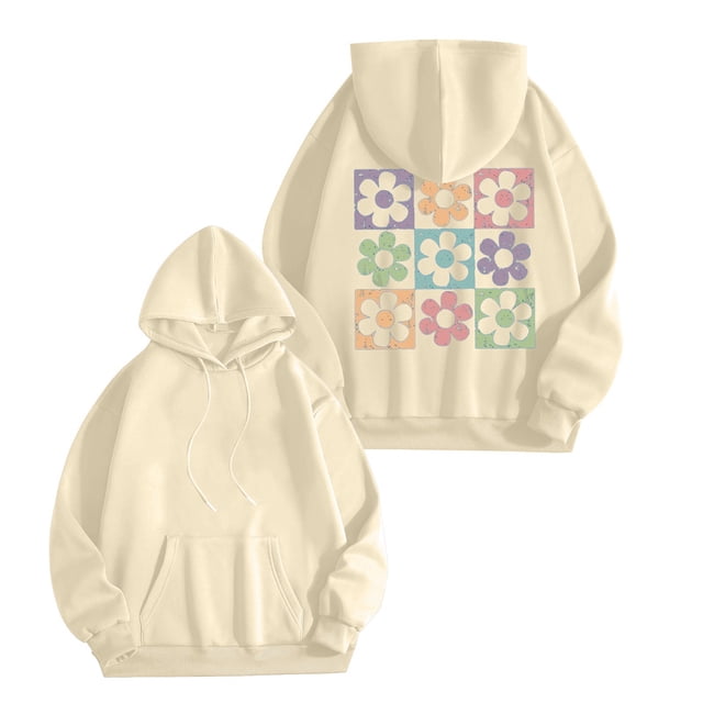 Chandail à Capuche Imprimé Floral pour Femmes Confortable Décontracté Chandail à la Mode Automne Hiver Design Lettre Doux Chaud Confortable