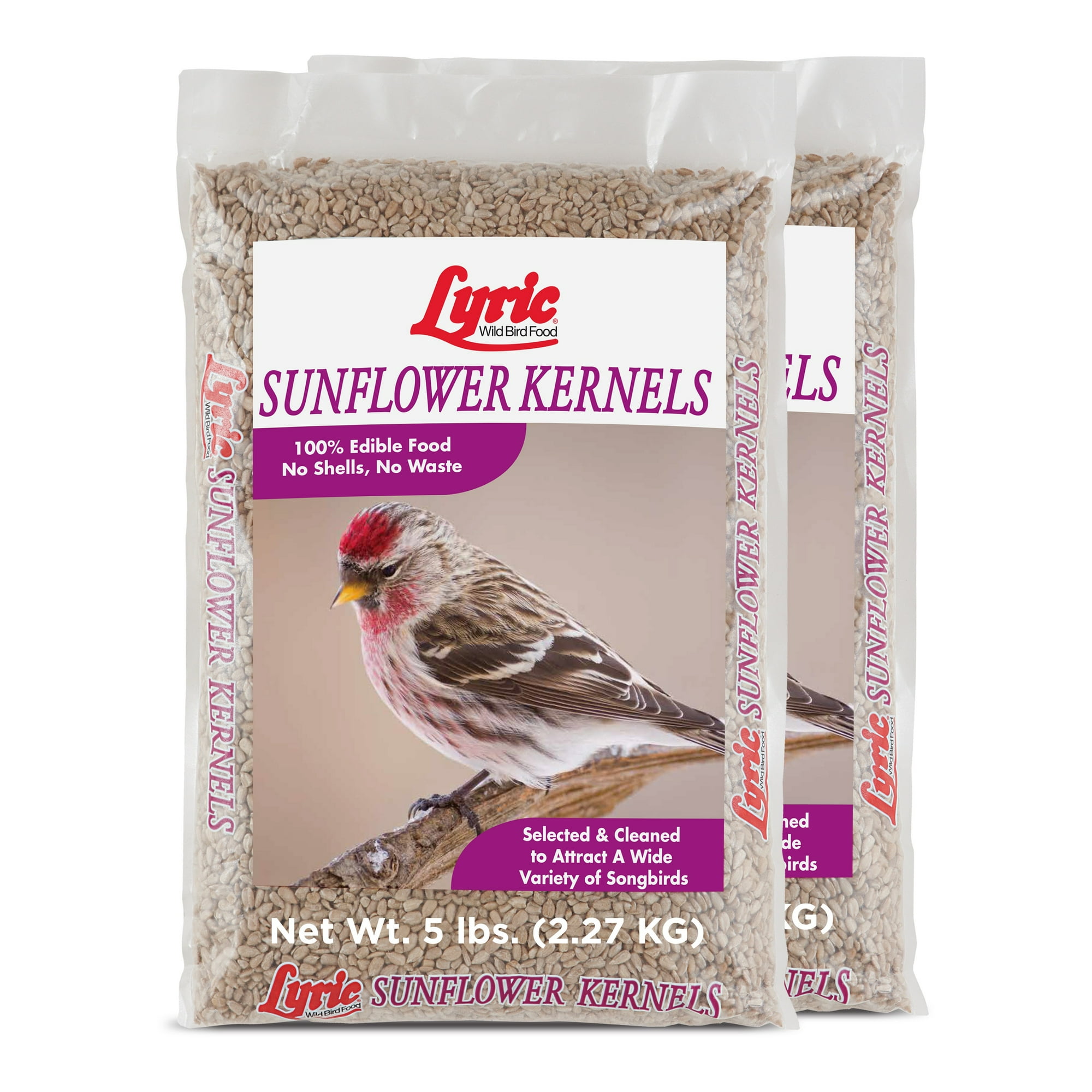 Lyric Sunflower Kernels Wild Bird Seed No Waste Bird Food - Attracts Finches & More - 10 lb. (Pack of 2-5 lb. Bags)