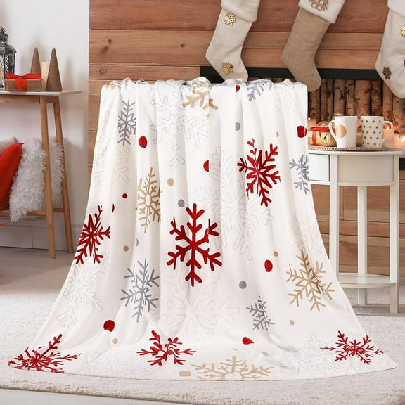 Christmas Throw Blanket Snowflake Fleece Throw Blanket Winter Holiday Lightweight Decorative Blanket Super Soft Cozy Throw Blanket for Home Sofa Couch(Red/Gold Snowflake) 60" x 80"