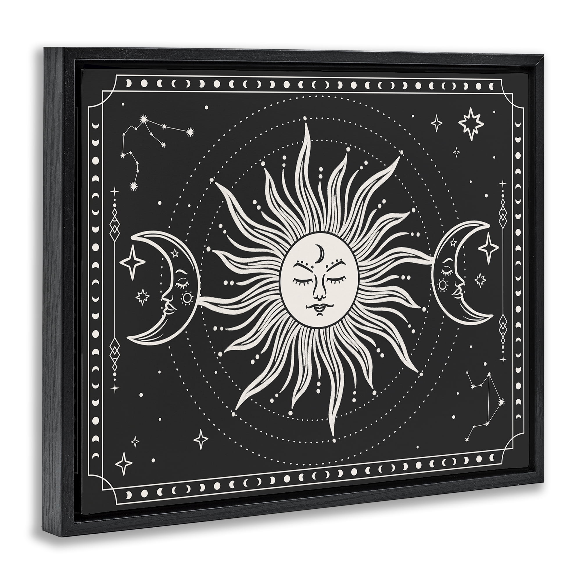 Stupell Industries Astrology Sun & Moon Pattern Astrology & Stars Painting Black Floater Framed Canvas Art Print Wall Art, 31 x 25