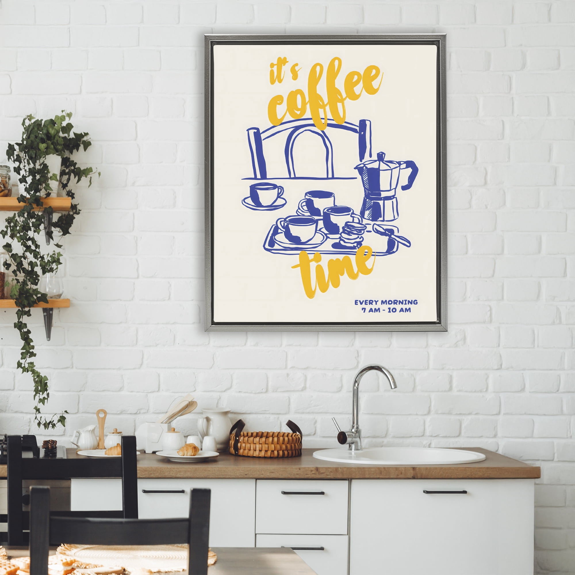 Stupell Industries It's Coffee Time Breakfast Ritual Gray Framed Floater Canvas Wall Art, design by The Prints Vibe