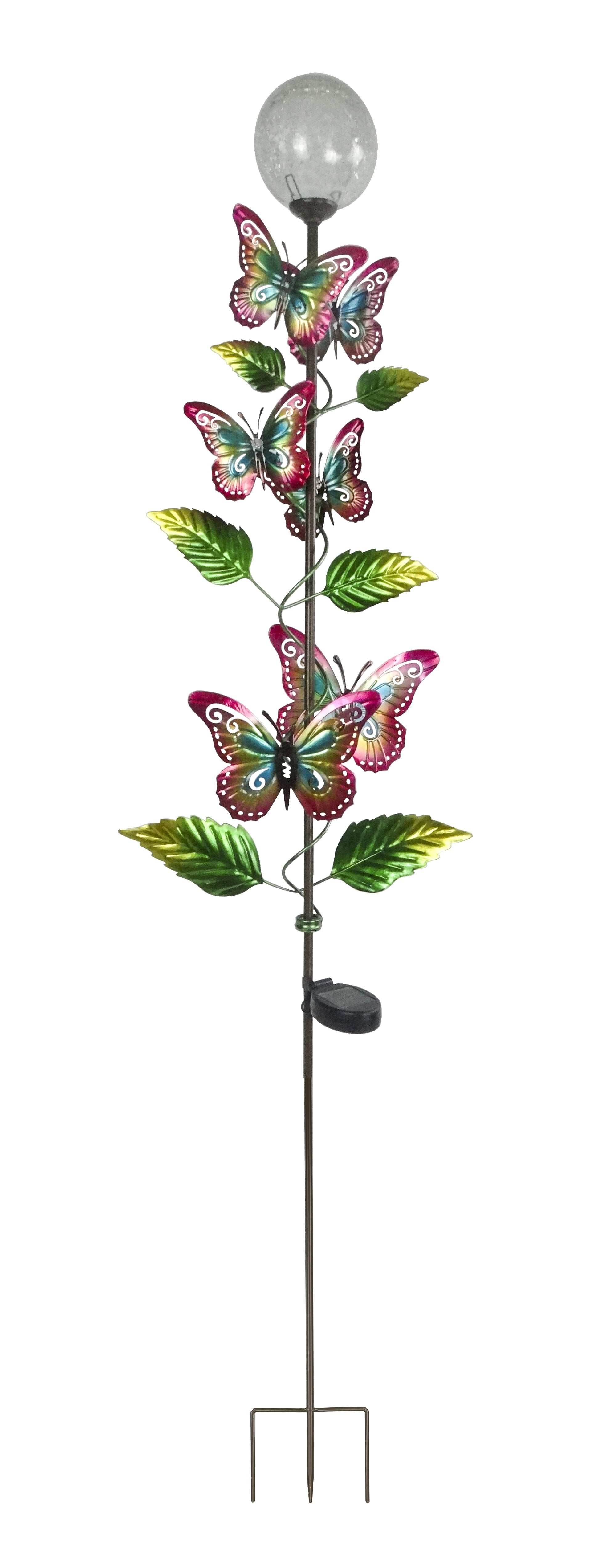 Alpine Solar Metal Butterfly Garden Stake w/ White LED Light, 64 Inch