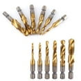 thumbnail image 4 of Broca para taladro y macho 6 piezas Rosca métrica M3-M10 Brocas para taladro y macho HSS recubiertas Taladro de impacto de vástago hexagonal de 1/4" ANGGREK Otros, 4 of 8