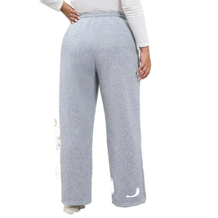 Plain Straight Leg Light Grey Plus Size Sweatpants Women s
