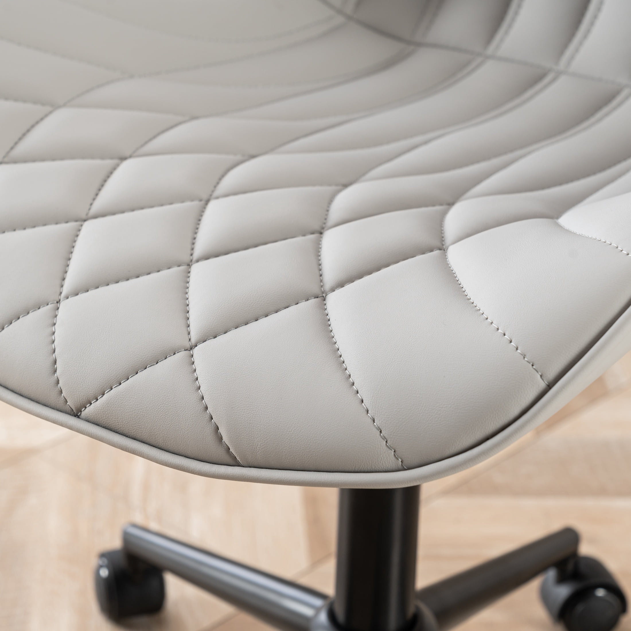 Kidol & Shellder PU Leather Desk Chair, Adjustable Swivel Office Chair, Upholstered Modern Task Chair with Wheels, Ergonomic Swivel Chair, High Back Chair, Gray