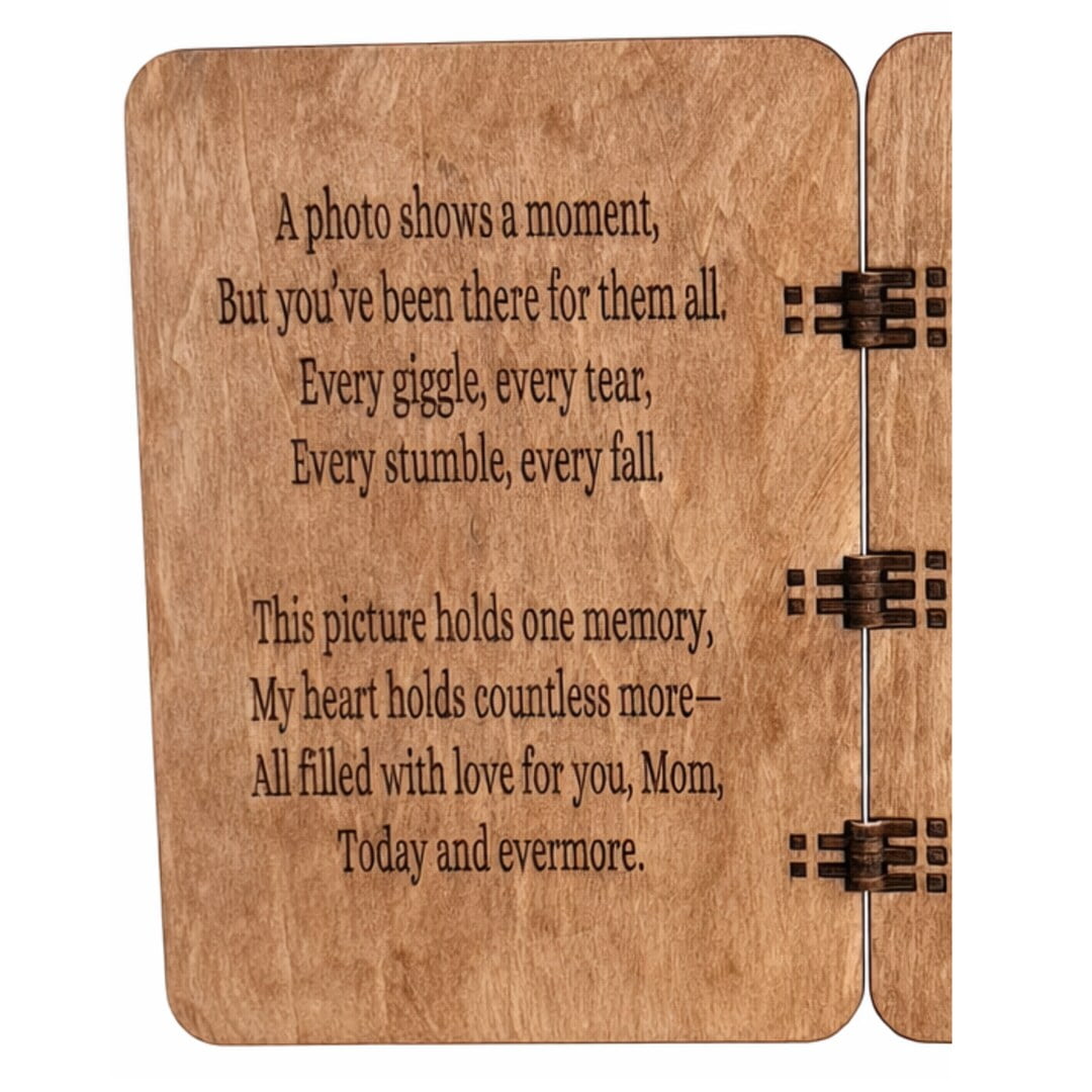 Mother’s Day Wooden Greeting Card Picture Frame – Hinged Wood Photo Card Holds 4x6 Photo – Personalized Keepsake Gift for Mom