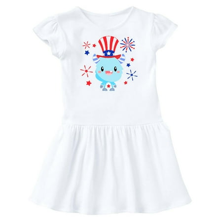 

Inktastic 4th of July Cute Monster with Blue and Red Fireworks Gift Toddler Girl Dress