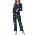 thumbnail image 2 of Conjunto de pijamas para mujer INSPIRE CHIC de manga larga, pijamas de cuadros suaves, conjuntos de lounge con bolsillos XL azul, 2 of 5