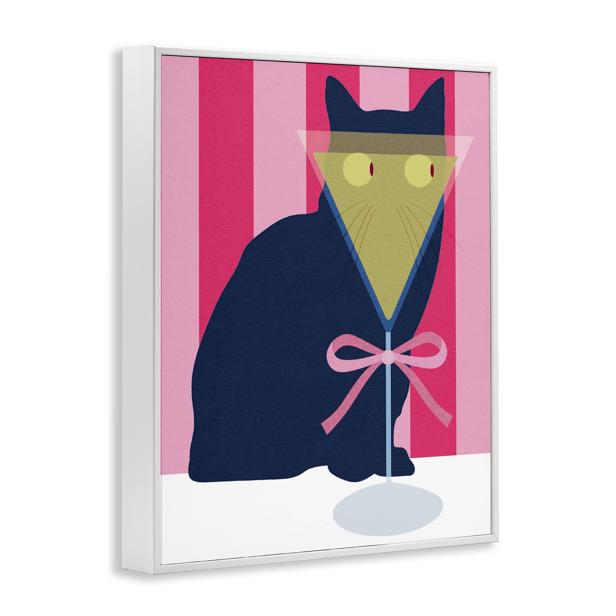 Stupell Industries Playful Striped Cat with Martini White Framed Giclee Art, design by Lil' Rue