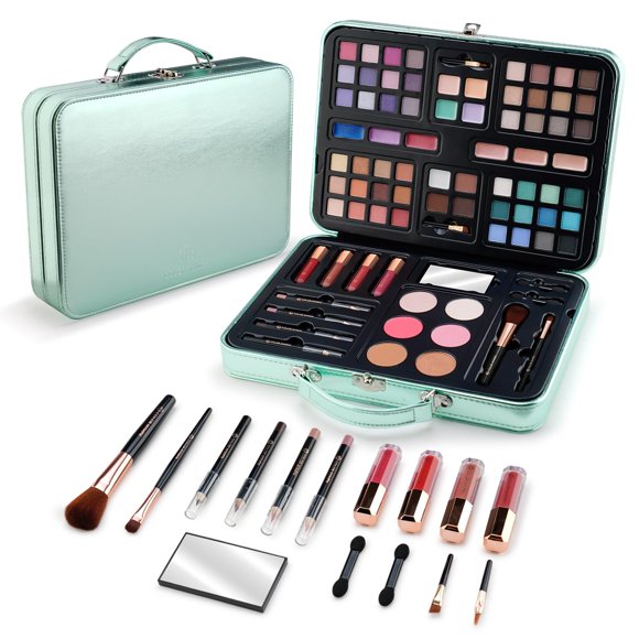 Color Nymph Juegos de maquillaje todo en uno para niñas para cualquier edad Kits de maquillaje para adolescentes para principiantes con estuche verde Paletas de sombras de ojos Colorete Brillo de labi