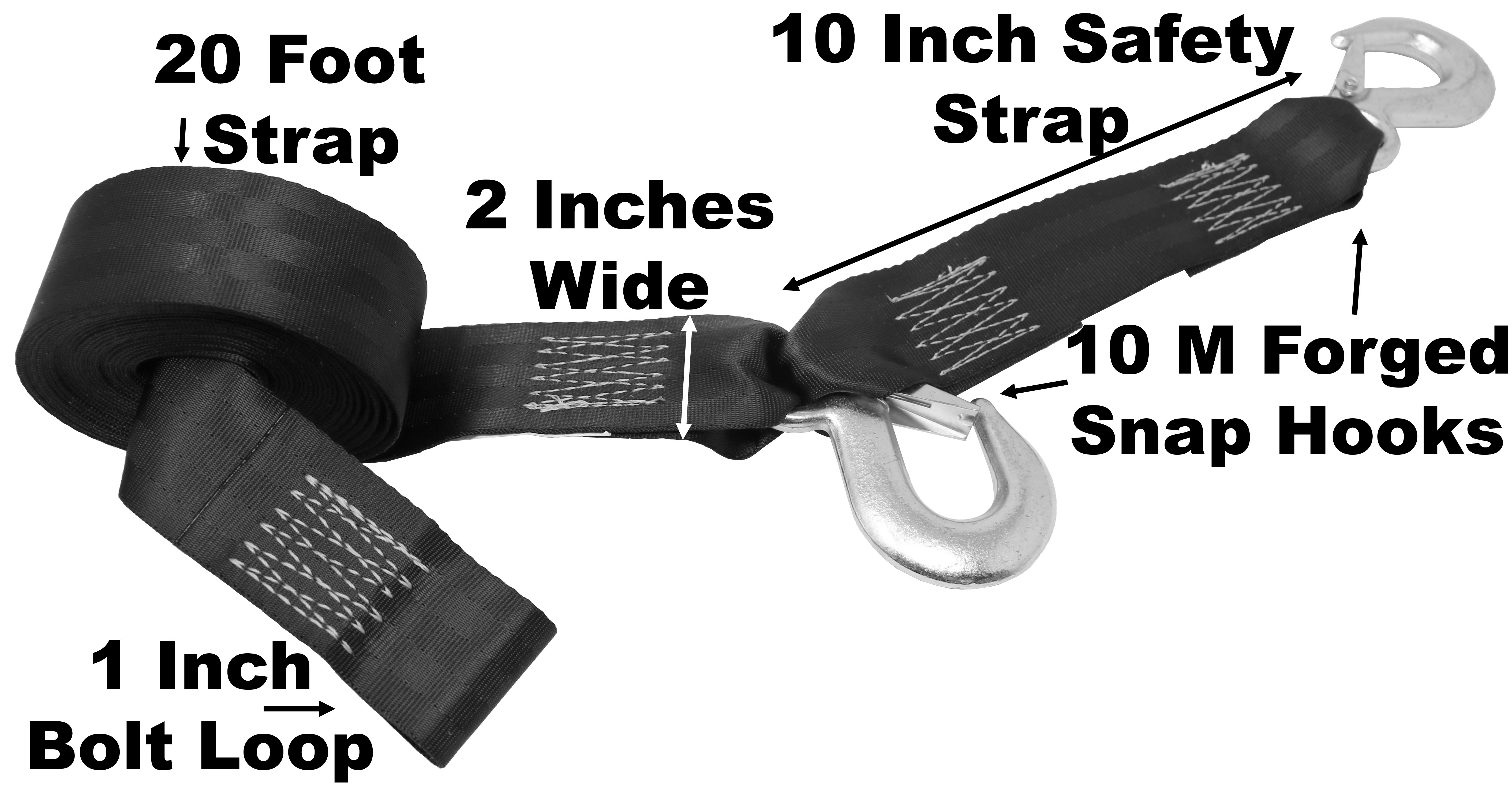 CustomTieDowns 2 Inch x 20 Foot Black Winch Strap With A Forged Snap Hook.  10 Inch Safety Strap With A Snap Hook. 1 Inch Loop For Attachment To Winch. - image 3 of 3