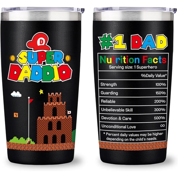 Funny Tumblers with Lids and Straws for Dad, Birthday Gifts for Best Dad Husband, Supper Daddio Tumbler Gift from Daughter Son Wife, 20 OZ Cups Keep Drinks Cold & Hot, Fathers Day Gag Gift