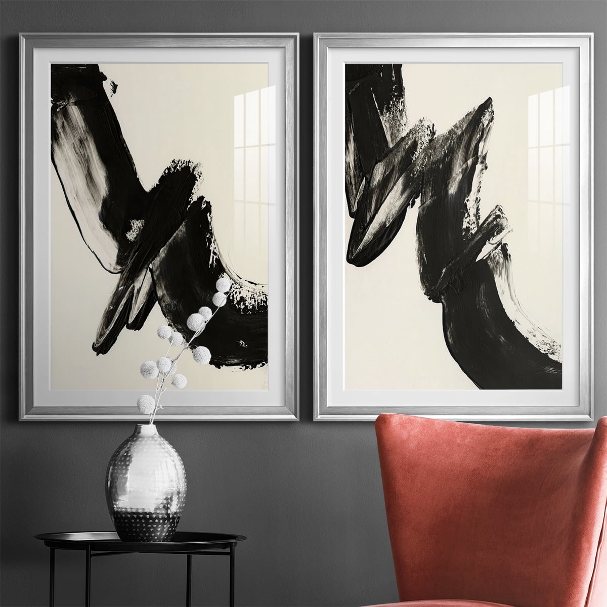 Wexford Home Black Expression I Premium Framed Print, 26.5" x 36.5" - Ready to Hang, Silver (Set of 2)