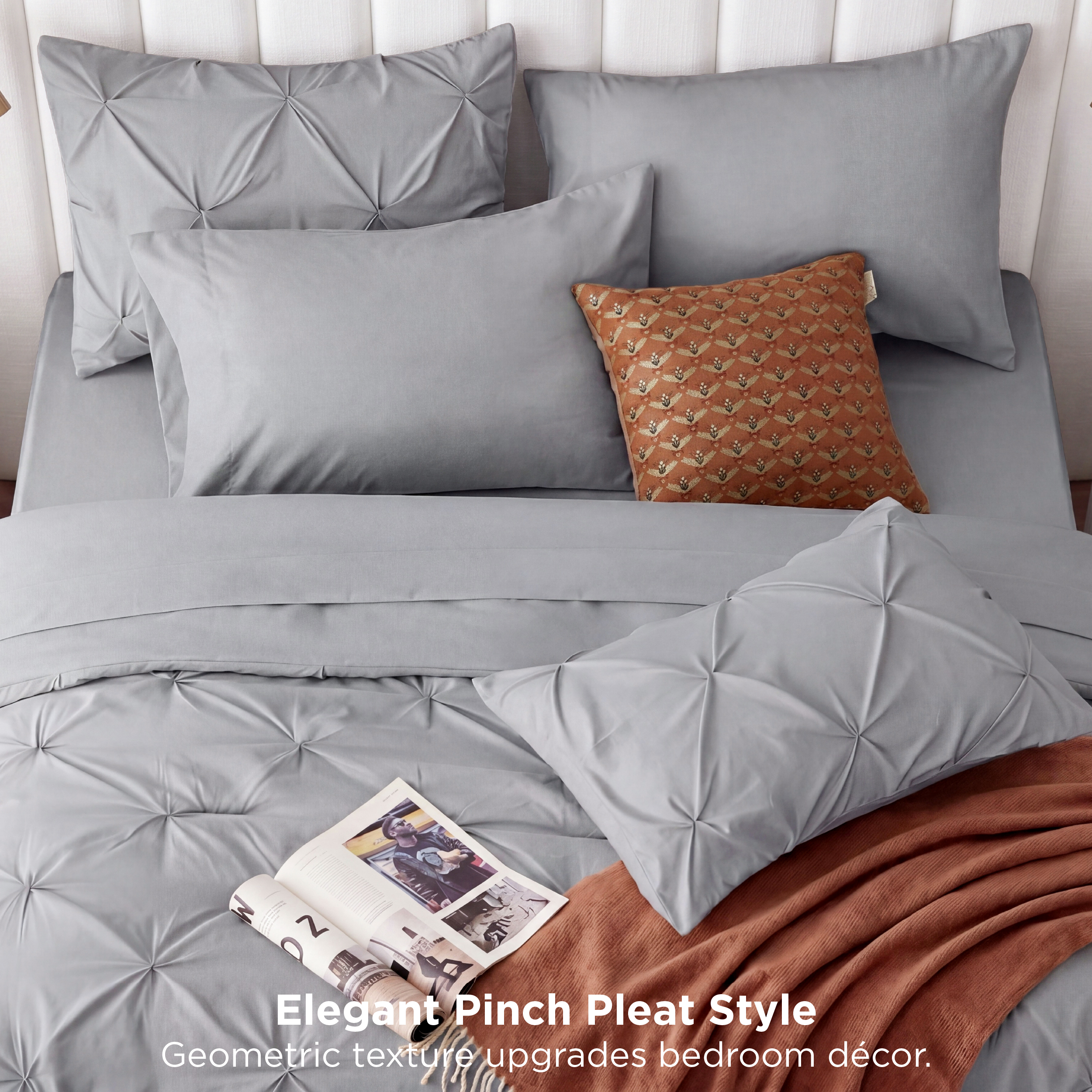 U by Bedsure Queen Comforter Set, 7-Piece, Gray Pinch Pleat photo 8