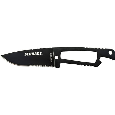 Schrade Full Tang Neck Knife, Partially Serrated Drop Point Fixed Blade