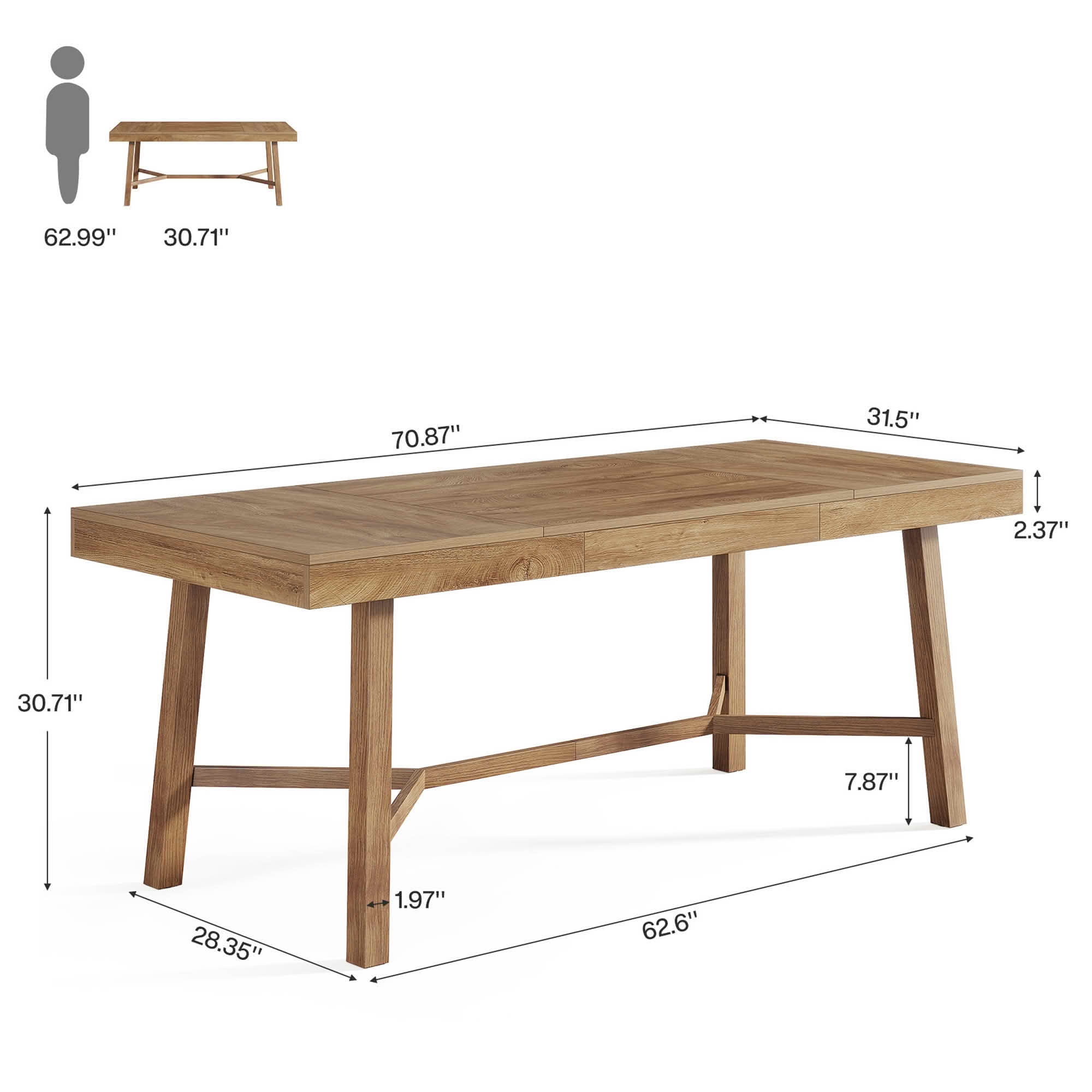 MAYEERTY 70.9" Rustic Farmhouse Dining Table, 6-8 Seater Kitchen Table, 300 lbs Capacity MDF Table, Multifunctional for Home Office & Conference Use
