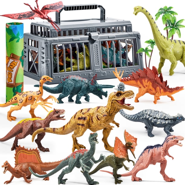 Juego de juguetes con forma de dinosaurio JOYIN con jaula de almacenamiento, alfombrilla de juego, 19 unidades, de 3 a 5 años