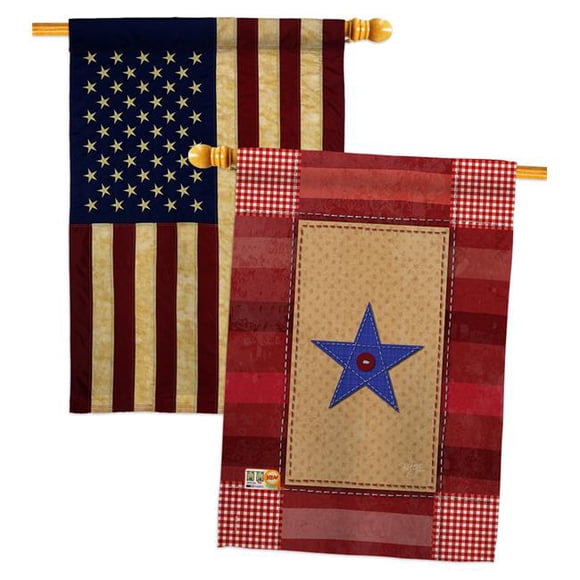 Breeze Decor BD-MI-HP-108070-IP-BOAA-D-US12-BD 28 x 40 in. Military Impressions Decorative Vertical Double Sided USA Vintage One Star Service Americana Applique House Flags - Pack of 2