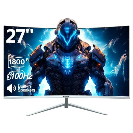 Gawfolk 27 Inch Curved Monitor 100hz,Gaming PC White Computer Monitor FHD 1080P, 1800R Frameless, Built-in Speakers, HDMI