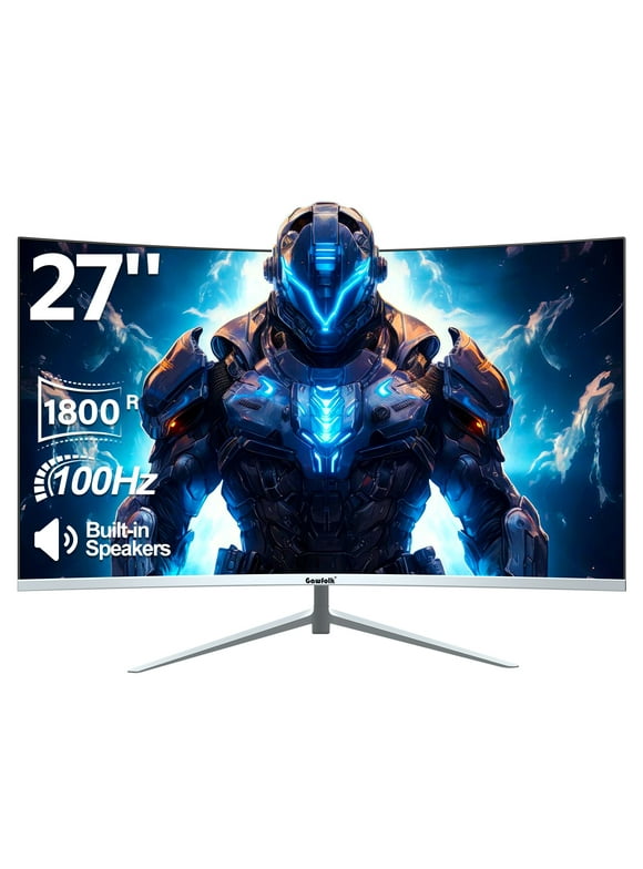 Gawfolk 27 Inch Curved Gaming Monitor 100hz, PC White Computer Monitor FHD 1080P, 1800R Frameless, Built-in Speakers, HDMI