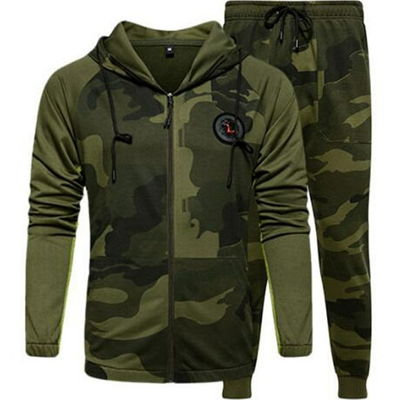 XZNGL Mens Suit Pants Mens Winter Sports Zippered Matching Cap Hoodie and Camouflage Suit Mens Winter Pants