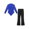 thumbnail image 4 of TiaoBug Mens Latin Tango Rumba Dance Outfit Long Sleeve Shiny Rhinestones Leotard with Flared Pants Royal Blue&Black L, 4 of 7