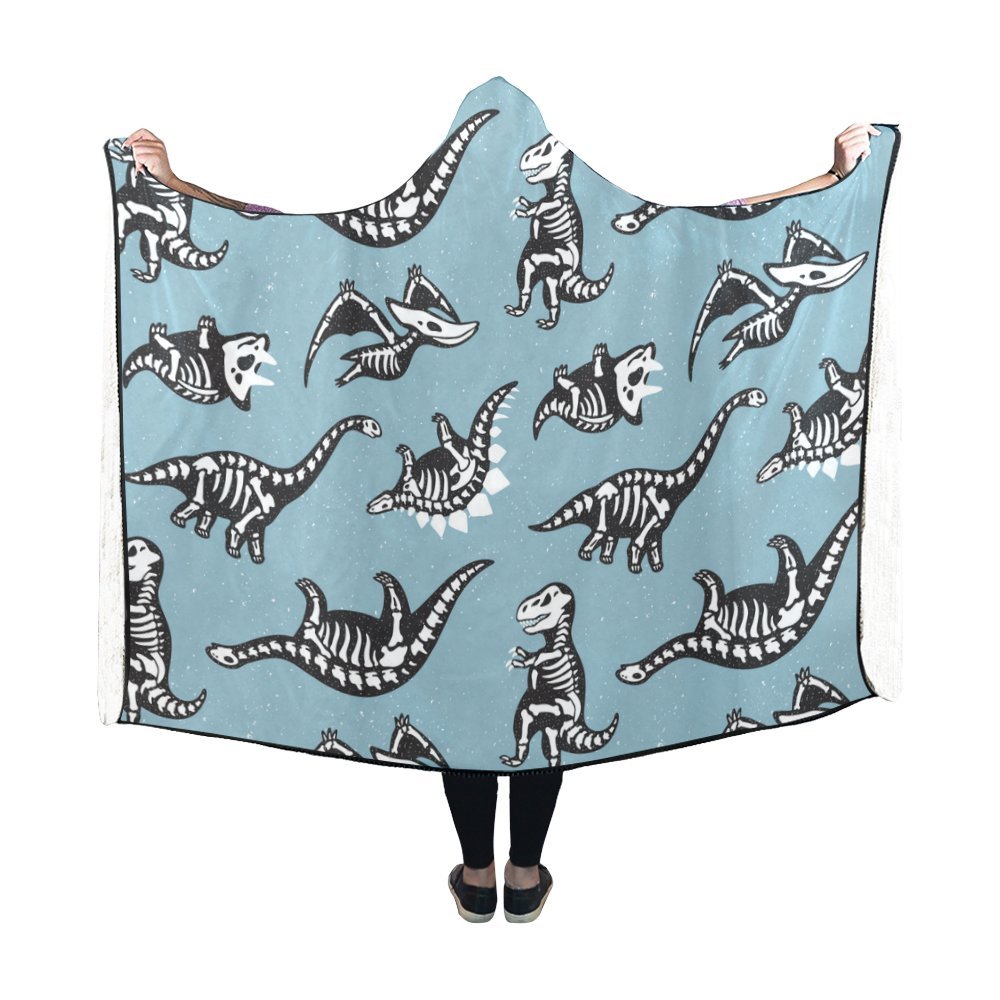 HATIART Hooded Blanket Dinosaurs Blue Throws Womens Wearable Blanket