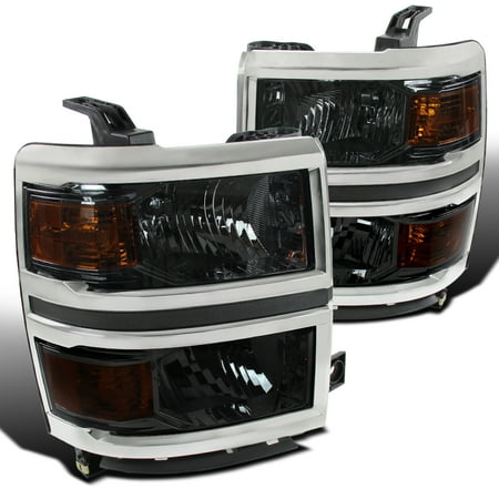 - Spec-D Tuning 2014-2015 Chevy Silverado 1500 Chrome Smoke Headlights W/ Amber Reflector 14 15 (Left + Right)