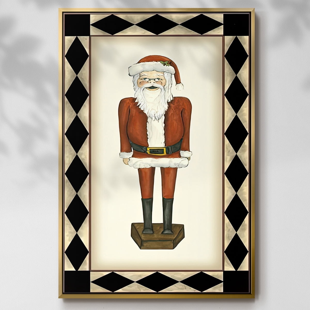 Jolly Santa - Framed Gallery Wrapped Holiday Canvas - 25 x 37 - Gold Frame
