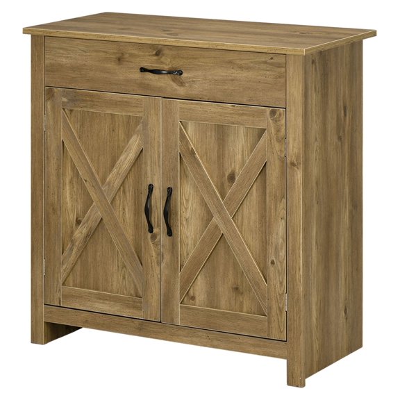 SAZYY Farmhouse Sideboard, Natural Wood Kitchen Buffet Cabinet with Barn Doors, Drawer, Adjustable Shelf