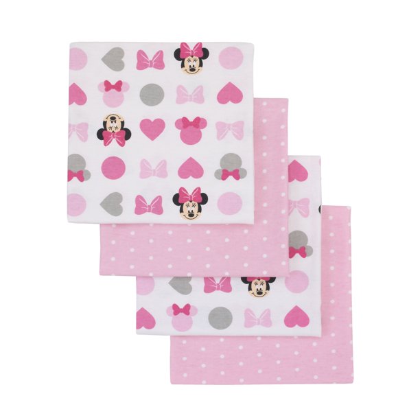 Disney Minnie Mouse Pink, White 4 Pack Flannel Receiving Blankets