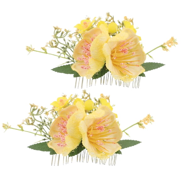 AURARMLET 2-Pack Tropical Hawaiian Yellow Hibiscus Flower Hair Clips, Artificial Fabric Accessories for Luau, Updos, Beach and Party Styles