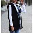 thumbnail image 3 of Sleeveless Cardigan Open Front Hooded Plaid Pattern Plain Black Double Sided Plush Loose Long Cardigan Vest Outwear Coat Black XL, 3 of 6
