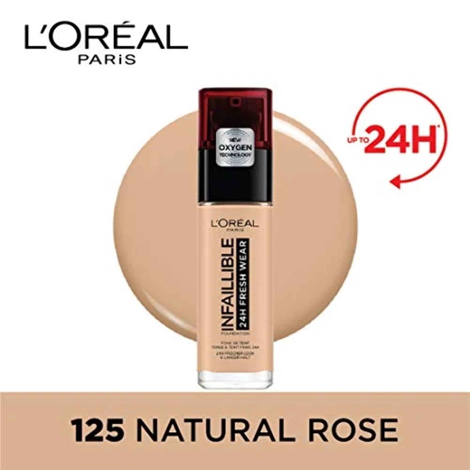 L'Oreal Paris Infallible 24H Fresh Wear Foundation, 125 Natural Rose, 30 ml