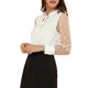 thumbnail image 4 of Blusas de manga larga de malla con cuello atado y volantes elegantes para mujer Allegra K, blancas, talla L, 4 of 6