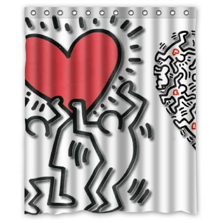 Ganma Keith Haring Love Heart Graffiti Art Shower Curtain Polyester