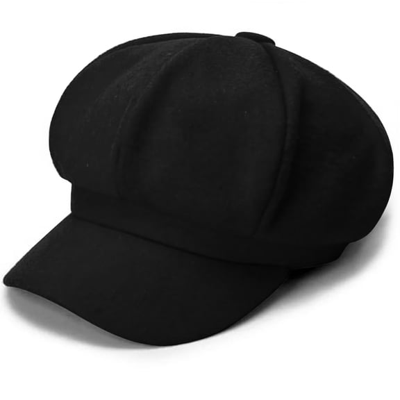 Black Berets for Women Men Newsboy Cap Wool Visor Cabbie Fiddler Winter Spring Hat Girls