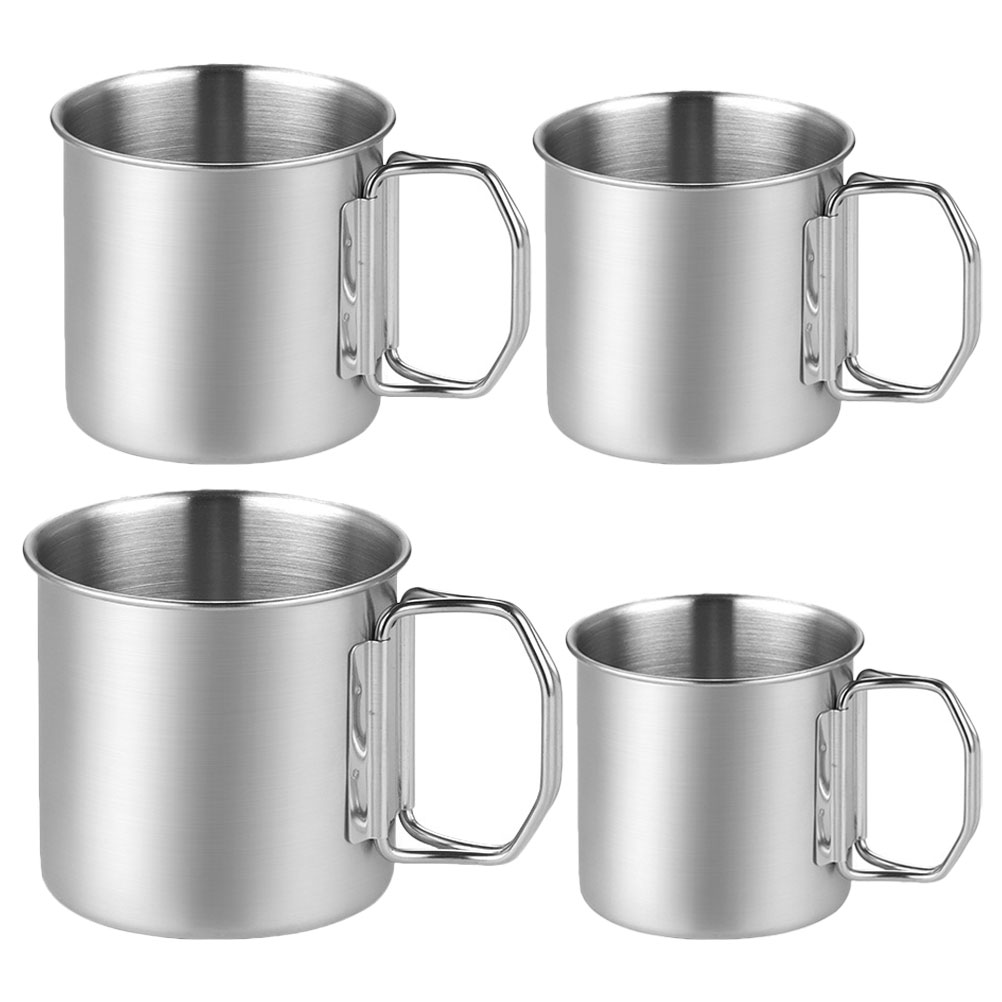 4pcs Stainless Steel Cups Folding Handle Cups for Travel Camping