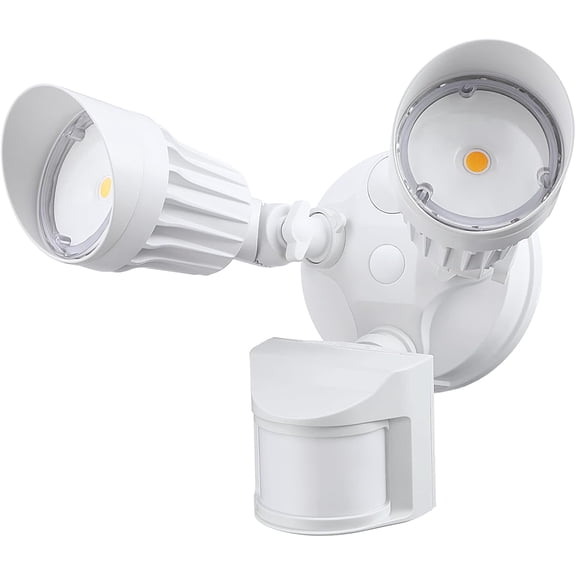 LEONLITE COB LED Security Light, Motion Sensor Outdoor Lights, Dusk to Dawn, 100-277V, ETL Listed, Adjustable Heads, Motion Detector Flood Light for Outside, IP65 Waterproof, 3000K Warm White, White