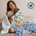 thumbnail image 2 of Watercolor Boho Flowers Throw Blankets, Eucalyptus Leaves Soft Fleece Blanket Decorative for Home Sofa Couch Chair Living Bedroom, 60x80 inches, Blue Green, 2 of 9