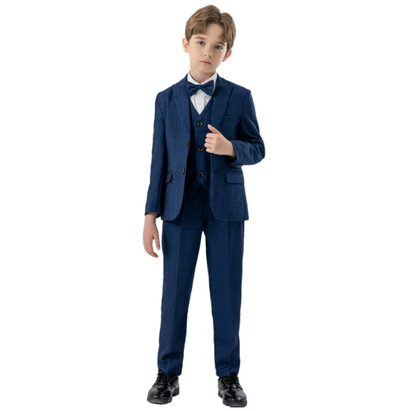 ZACPNCV Boy's Slim Fit Formal Suits 5 Piece Outfit for Ring Bearers Kids Dress Toddler Boy Tuxedo Homecoming Suits for Boys Blue 7-8 Years